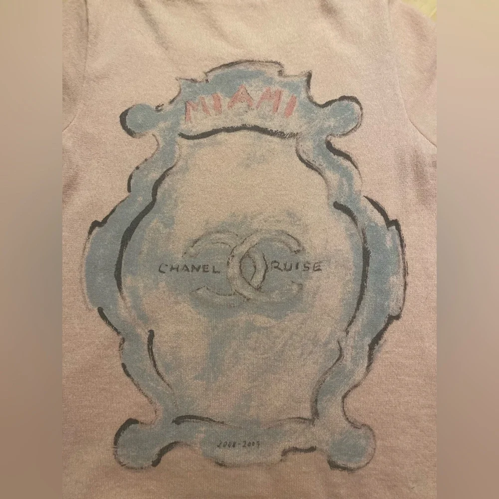 CHANEL Archival 09C Short Sleeve Cashmere Knit Heart CC Logo Sweater